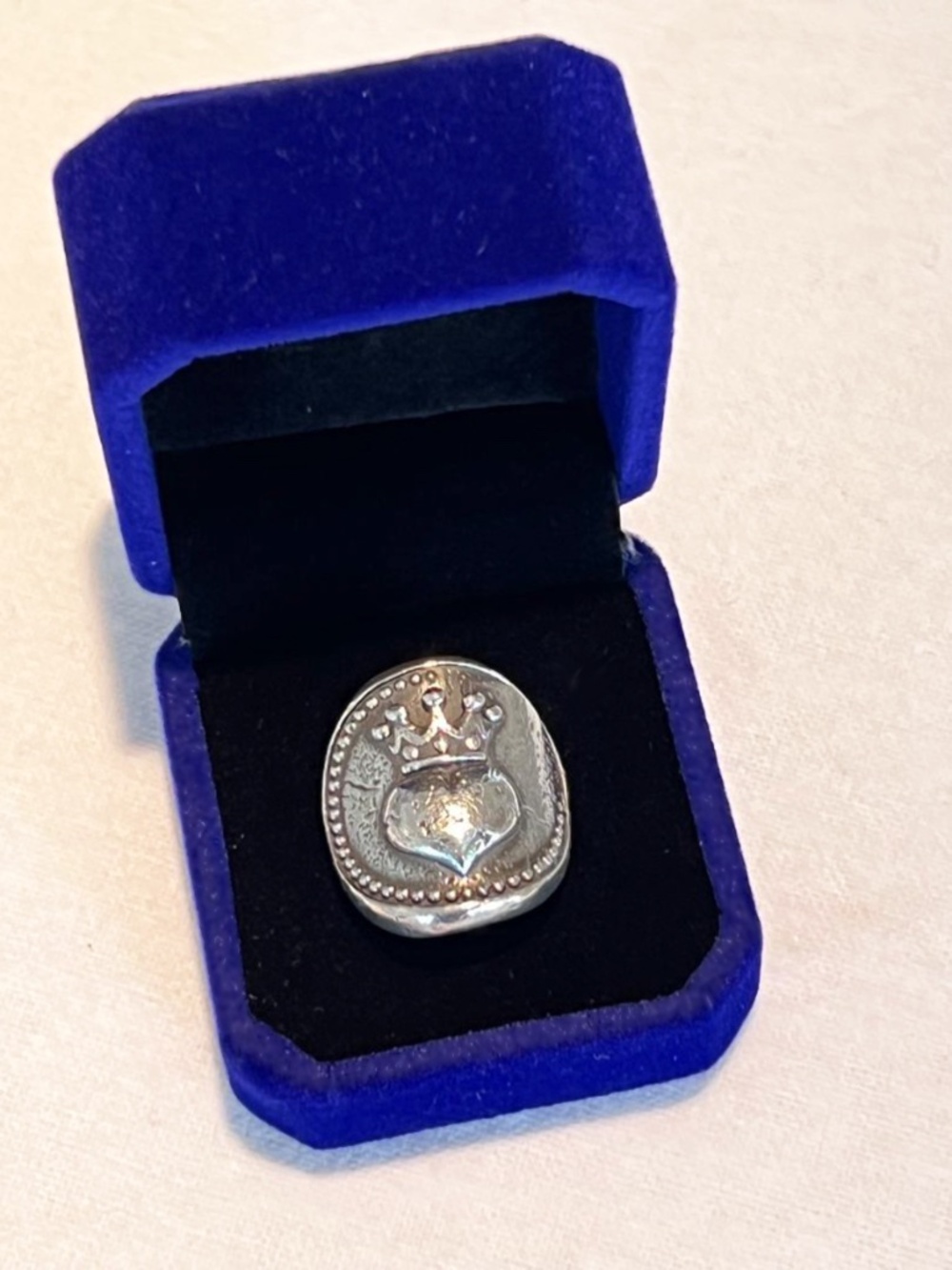 NWOT King Baby 925 Silver Heart and Crown Shield Ring Size 6